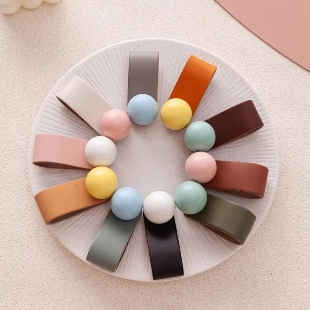 Simple Colorful Leather Cabinet Handles Ceramic Ball Drawer Knobs Wardrobe Pulls for Children's Room