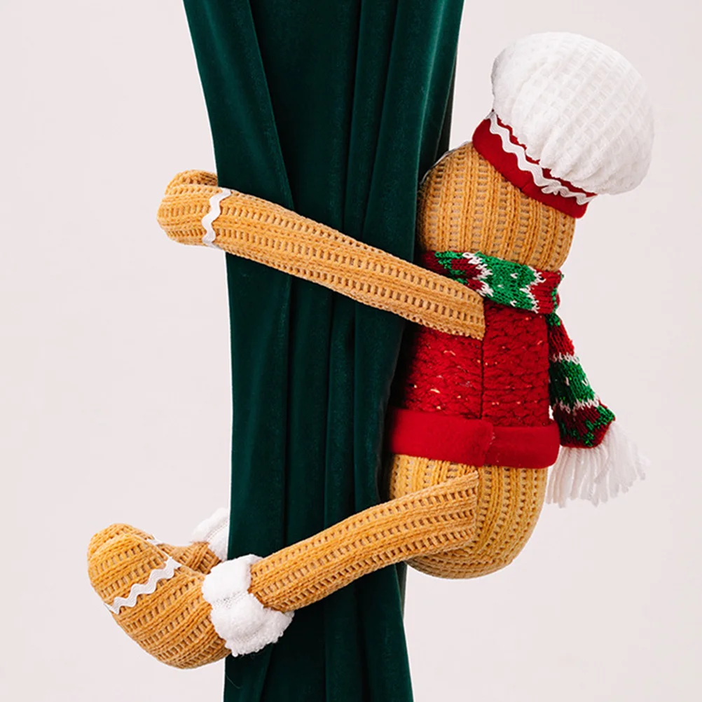 

2Pcs Window Curtain Buckles Festive Gingerbread Man Shape Creative Binding for Christmas Home Decoration Supplies