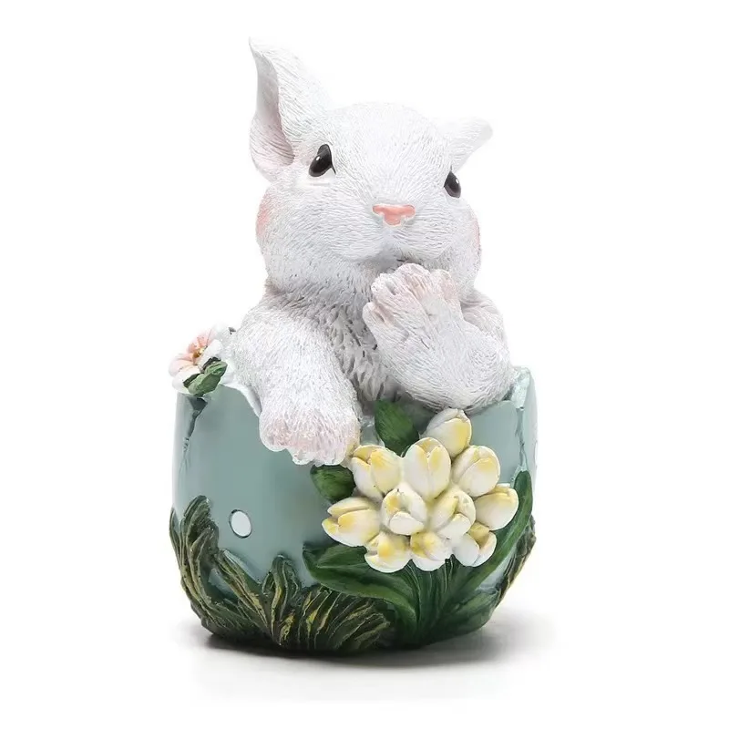 Hand-painted Easter Bunny with Eggs & Carrot Resin Ornament Statue  Home Furnishing Decor.
