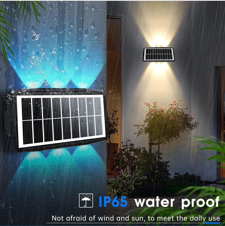 Solar Wall Washer 4/6/8led Lights Up and Down Lighting Colorful White Warm Yellow Outdoor Wall Lamp for Garden Decoration Light