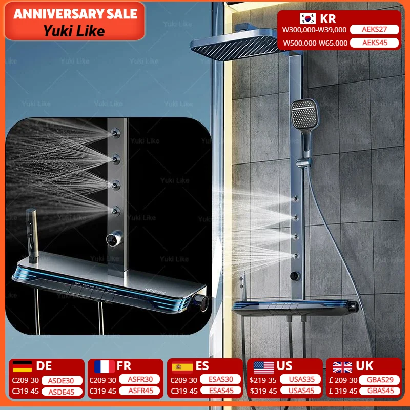 

Bathroom Grey Shower System Set Multifunctional Digital Display Piano Key With Waist Spray Bath Booster Sprayer Shower Set