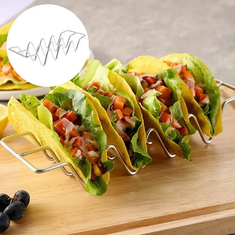 Pancake Rack Wave Shape Non-slip Multi-function Easy Access Hold Burritos Kitchen Tool Stainless Steel Taco Holder for Home