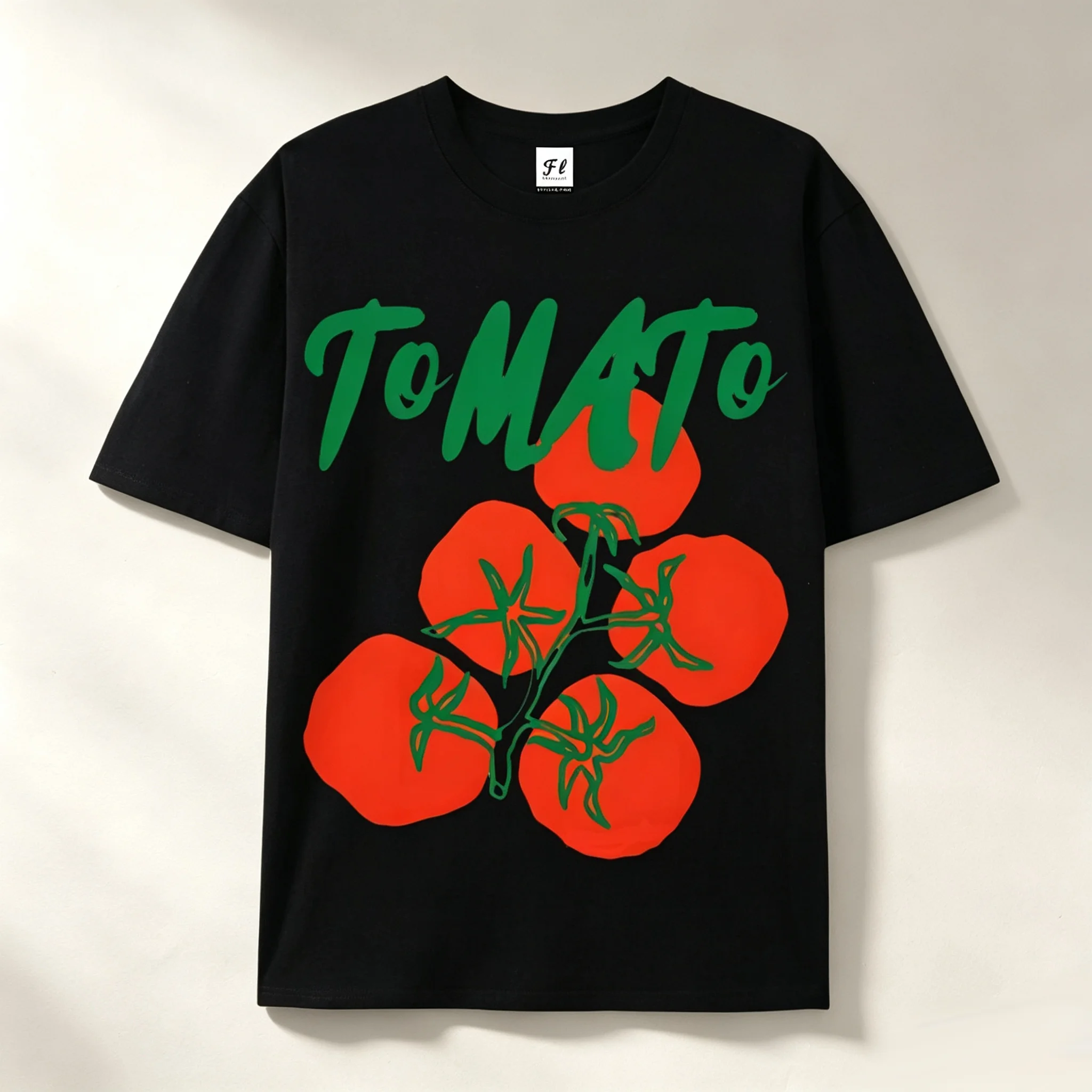 Tomato Hand Drawn Graphic T‑Shirt Women Retro Fruit Vegetable Print Casual O Neck Short Sleeve Streetwear Tee