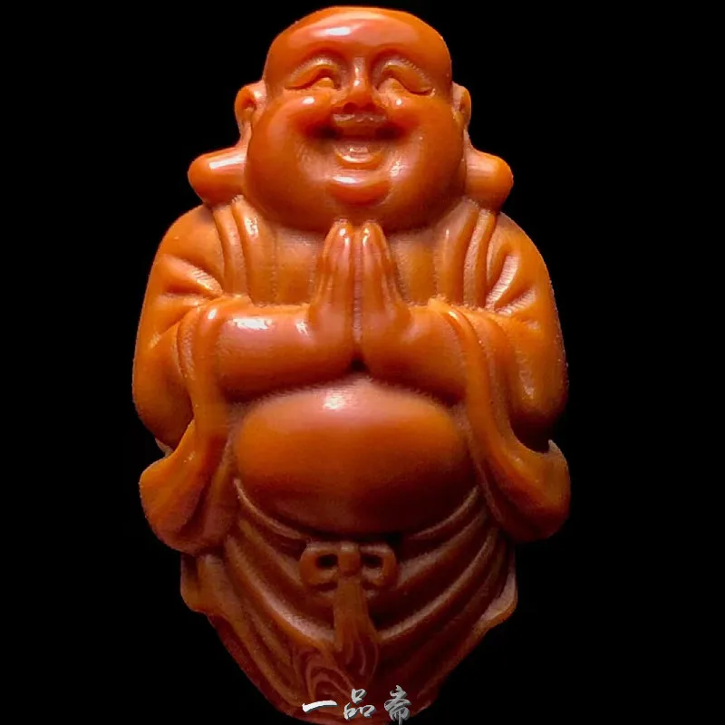 精巧な手彫り笑仏オリーブピットシングルカーネルペンダント男性用文玩-worry-bead-伝統的な中国禅のお守り幸運の証