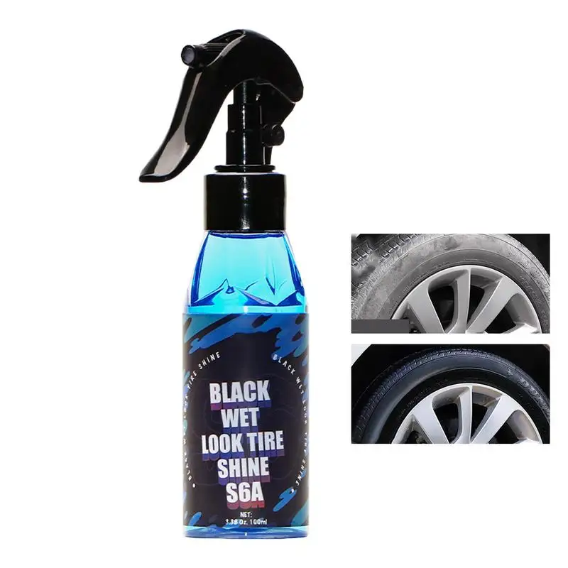 Brillo de rueda para neumáticos de coche, Spray de protección UV para neumáticos húmedos, brillo extremo, limpieza de brillo negro de larga duración