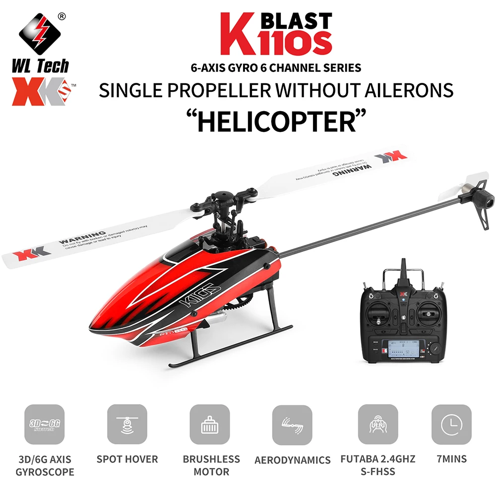 

WLtoys XK K110S 2.4G 6CH Brushless 3D 6G System Flybarless RC Helicopter BNF Compatible with FUTABA S-FHSS Updated XK K110