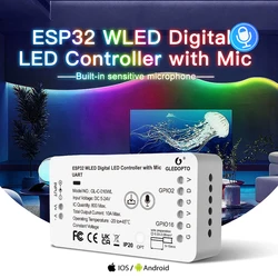 GLEDOPTO-LED Strip controlador com microfone, WS2811, SK6812, WiFi, controle APP, 800 IC, ESP32, 100 modo de luz dinâmica, DIY