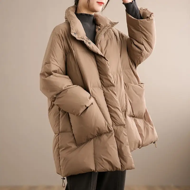 

Легкое утепленное белое пуховое пальто для женщин, длинное, в корейском стиле, модное, зимнее, новинка