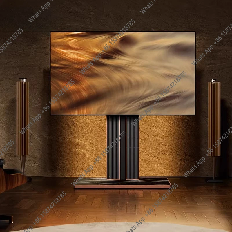 

Art TV stand wood grille blackrock slab supports large size 75/85/100 inch