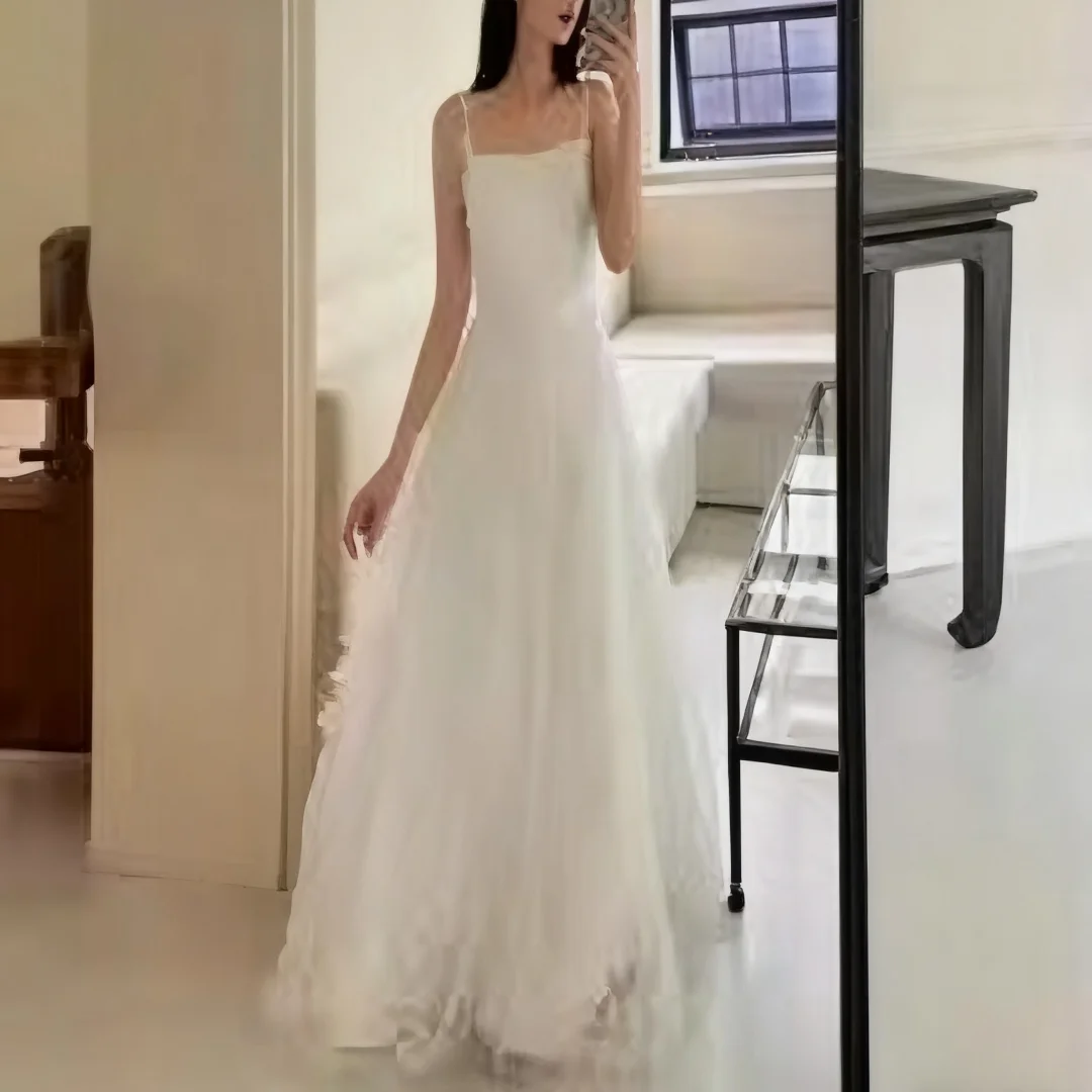 

Customized Flowers Applique Evening Dresses Princess Spaghetti Strap formal evening dresses birthday party prom gowns for women