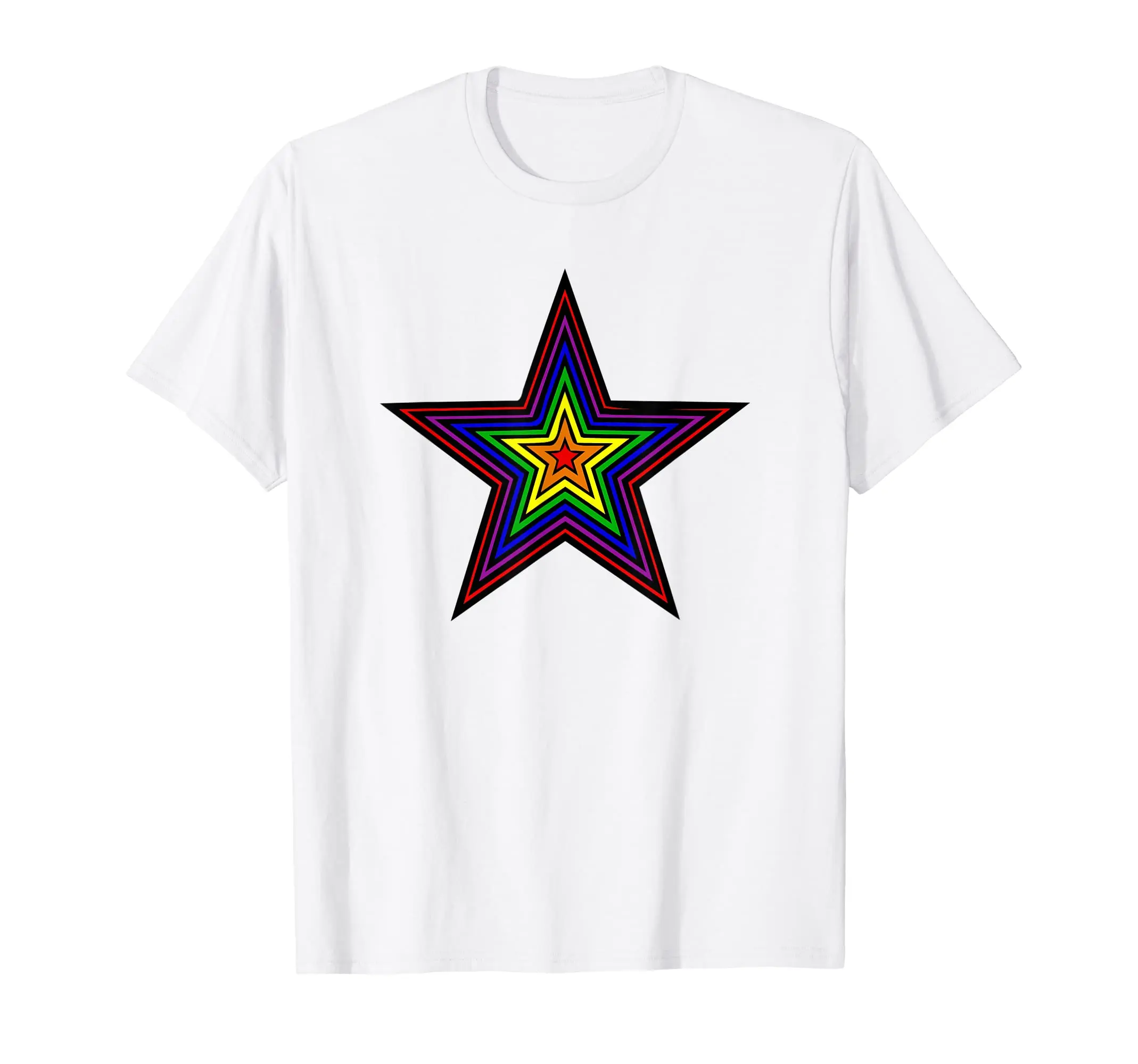 Retro classic rainbow colored pentagram progressive comfortable casual fashion men's short sleeved shirt