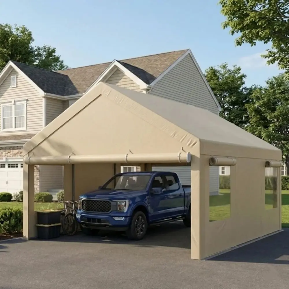 

12x20 FT Metal Carport, Heavy Duty Carports Canopy with dated Enhanced Base and Roof for AllWeather Use, Outdoor Galvanized C