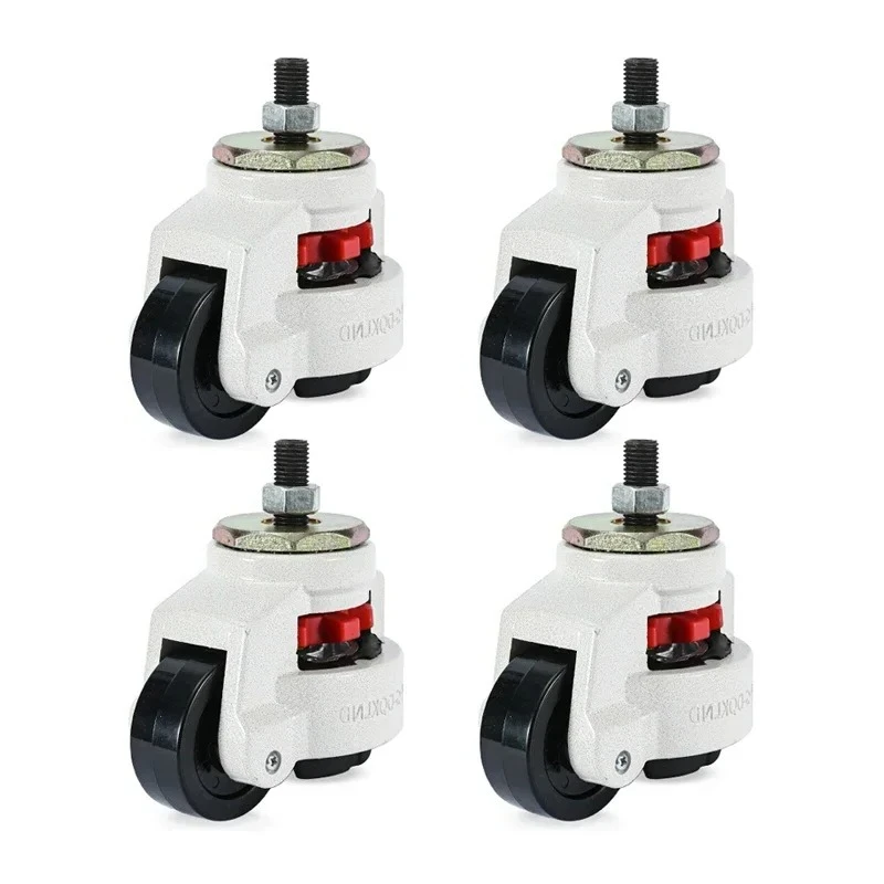 4Pcs GD-40S Nylon Wheel and NBR Pad Leveling Caster, 220 lbs, Stem Mounted with M8 Mounting Hole Diameter, Ivory Finish