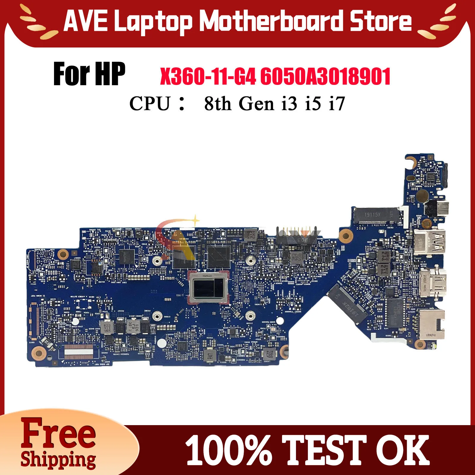 

6050A3018901 для ноутбука HP ProBook X360 11 G4 EE, материнская плата L58569-001 с процессором M3-8100Y i5-8200Y, 100% полностью протестирована