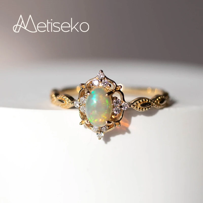 

Metiseko Rings 925 Sterling Silver Jewelry Opal Zircon Gemstone Gold Color Finger Ring Ornaments for Women Wedding Promise Party