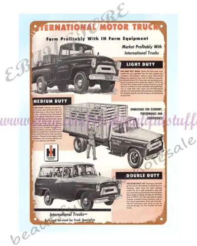 1958 International Tractors Motor Trucks agricultural equipment metal tin sign