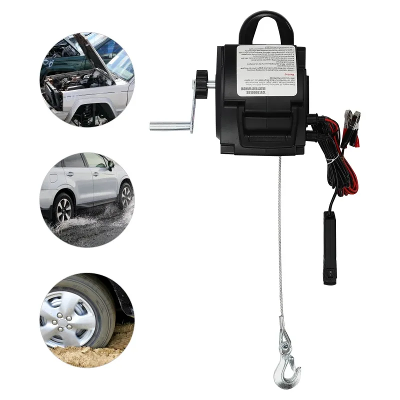 With Boat Rope Pulley Remote Control12V DC Electric Winch Powerful Electric Rope Winch Dual Control Modes Towing