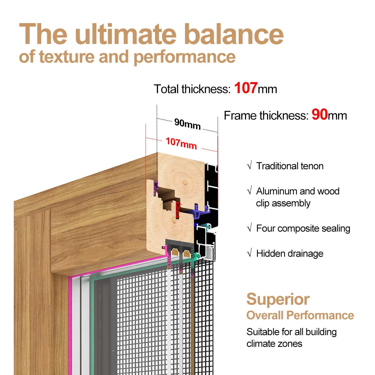 Aluminum-clad Wooden Window Frames Kitchen Bathroom Size Horizontal Folding Louver Handle Thermal Insulation Low-E Glass Energy
