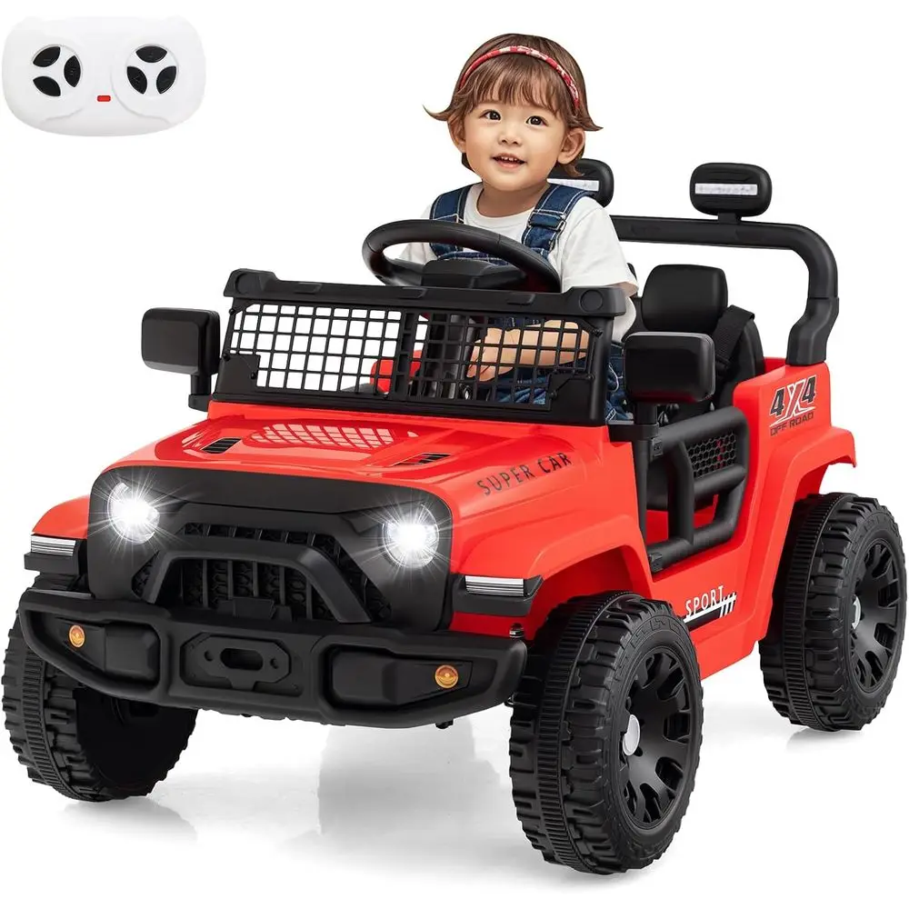 Ciężarówka na akumulator 12V dla dzieci, elektryczny pojazd z pilotem, składane lusterko, zawieszenie sprężynowe, czerwona