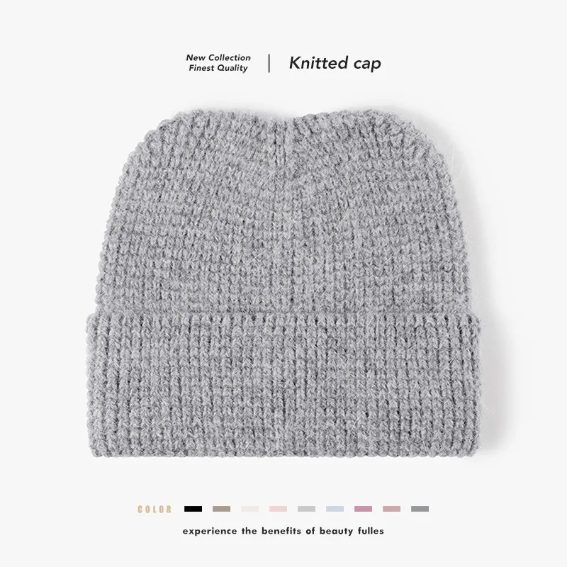 

New Autumn Winter Men Women Big Head Hairy Ears Cute Rabbit Hair Knitted Cap Simple Outdoor Warm Cold Cap Without Brim Wool Hat