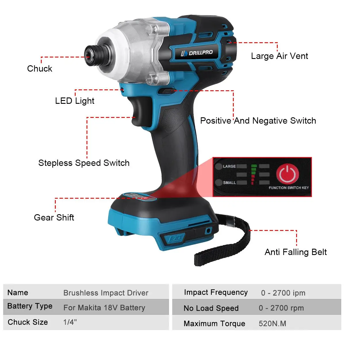 Drillpro Cordless Drill Electric Screwdriver Impact Wrench Brushless  Household Drill Driver Power Tools For 18V Battery