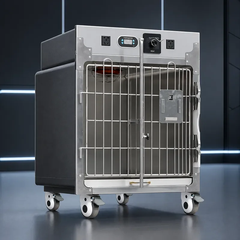 304 Stainless Steel Pet Cage with Red Warm Light for Cats and Dogs Intensive Care Hospital Clinic Use