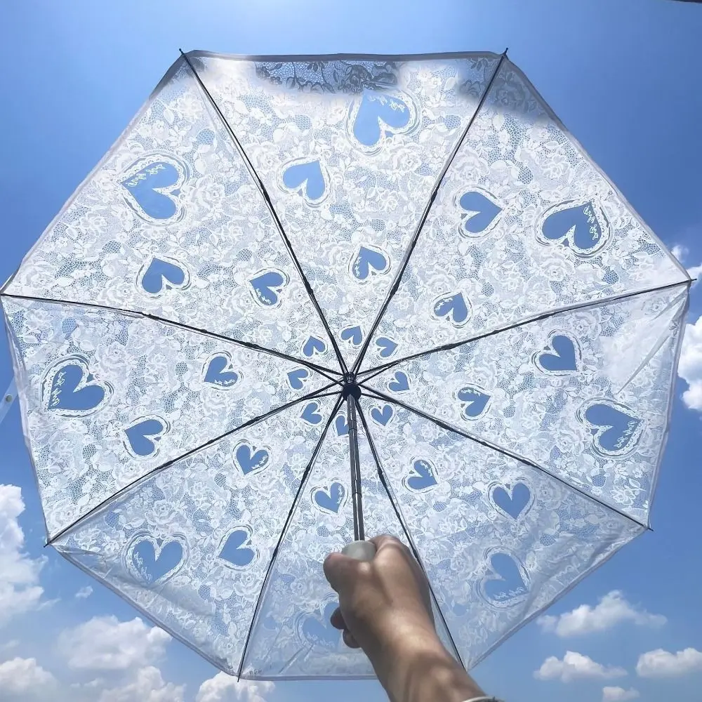 Guarda-sol dobrável vintage de renda, guarda-chuva grande bordado de flor para meninas, guarda-chuva transparente amor noiva para foto adereço