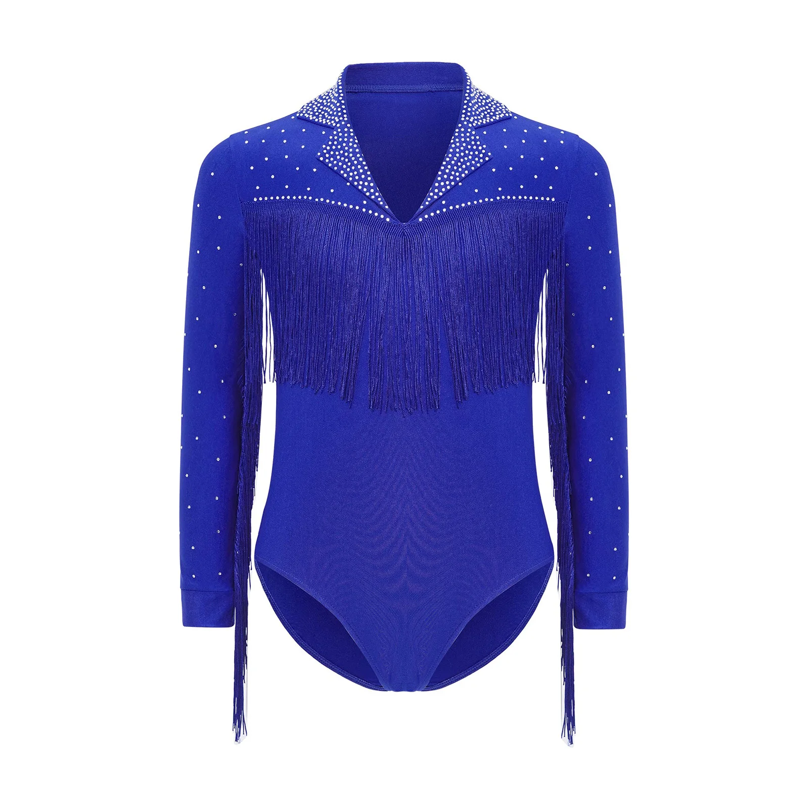 Kids Boys Latin Dance Sets Performance Costume Modern Ballroom Dancewear Long Sleeve Rhinestones Tassel Leotard with Shorts Suit