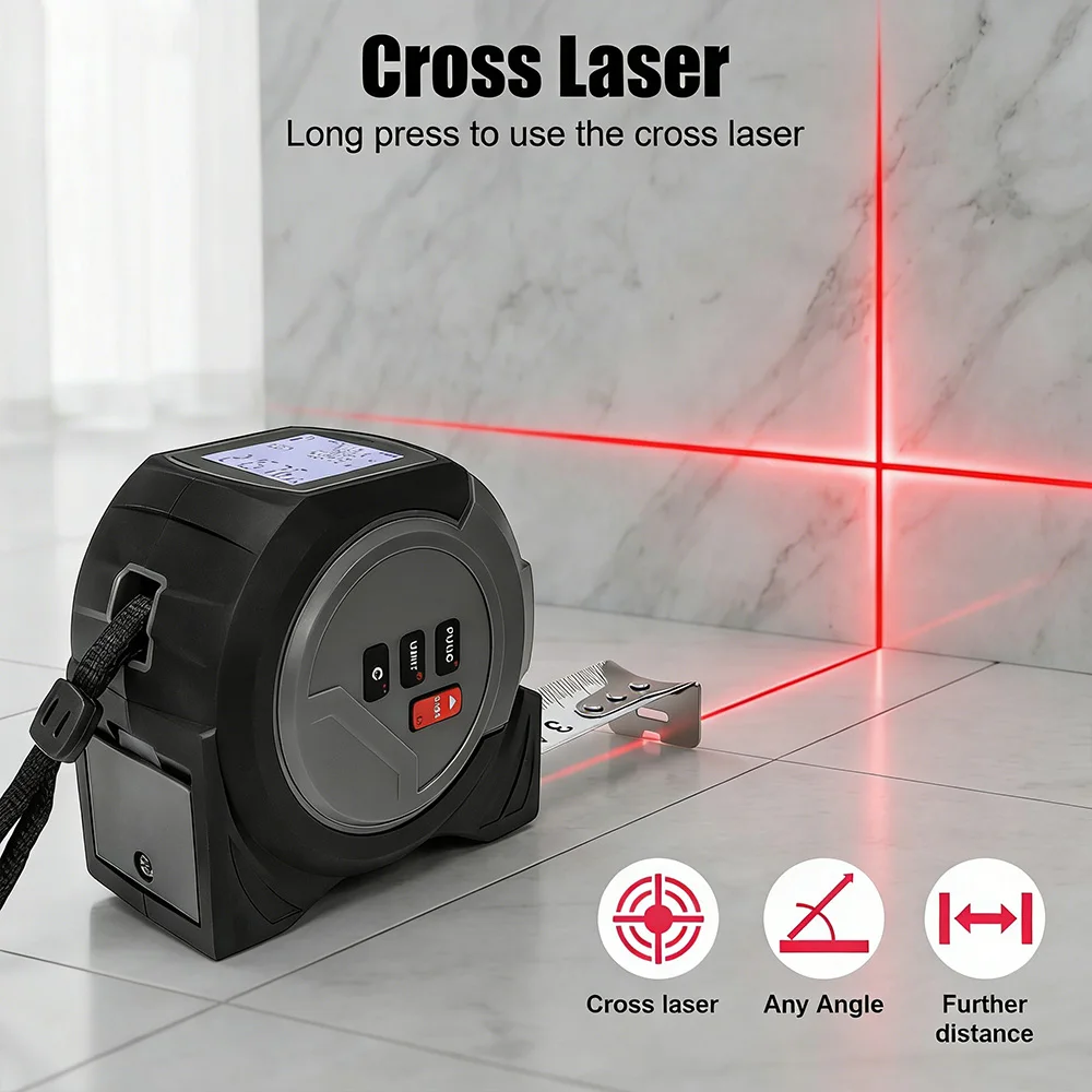 3-In-1 Laser Tape Measure Waterproof Digital Tape Measure 60M/40M Handheld Laser Meter Measuring Tool Cross Line Laser Level