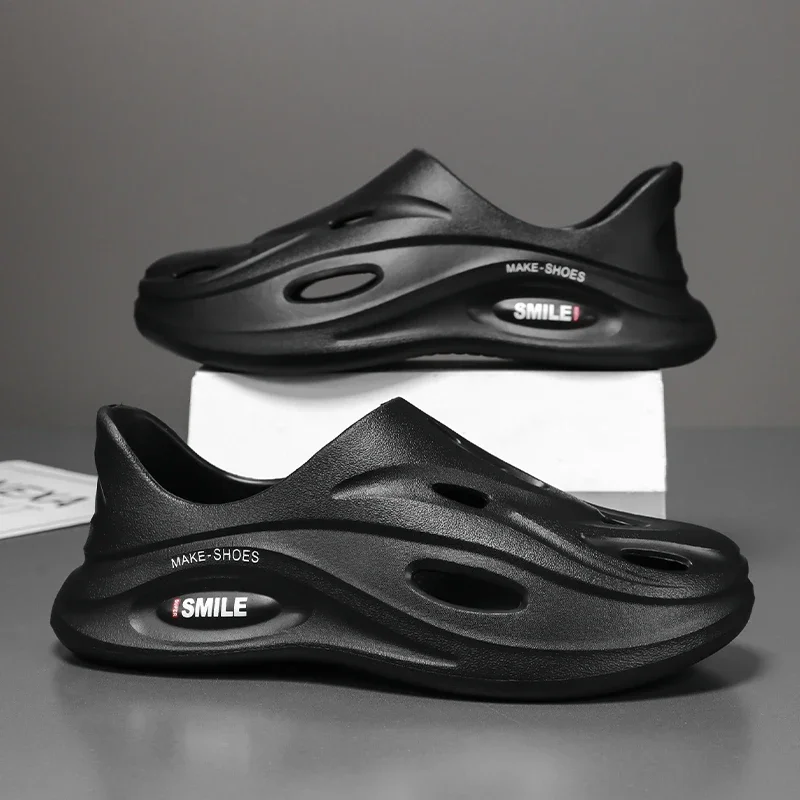 أسود شبشب رجالي أحذية موضة الصيف قباقيب مقاوم للماء حذاء رياضة الشاطئ الانزلاق على الشرائح عادية الراحة النعال قباقيب للرجال
