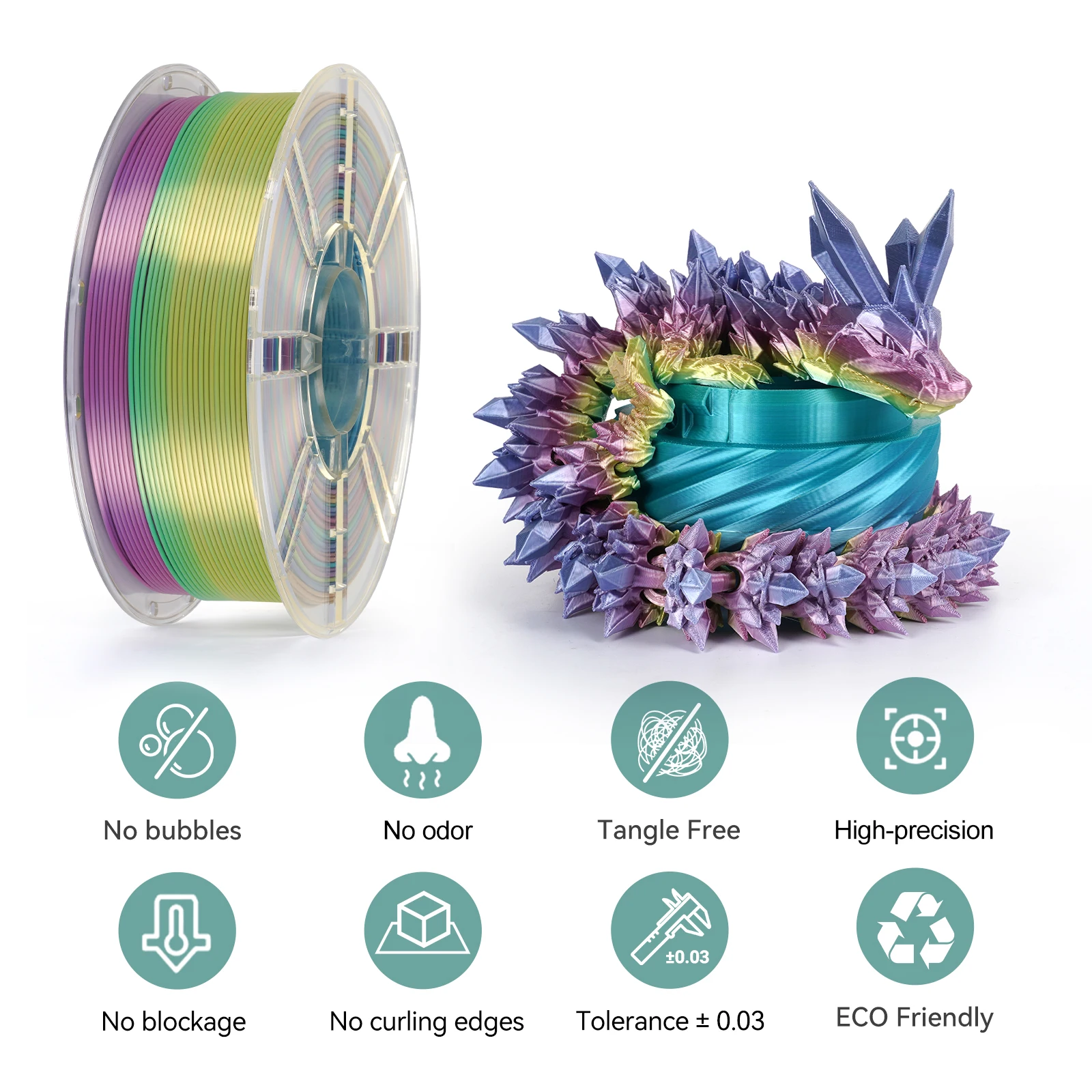 KINGROON 5 kg Seiden-PLA-Filament, 1,75 mm, 1 kg dreifarbiges Seiden-PLA-3D-Drucker-Filament, ordentlich gewickelt, mehrfarbige Regenbogen-3D-Filamente – Detail 5