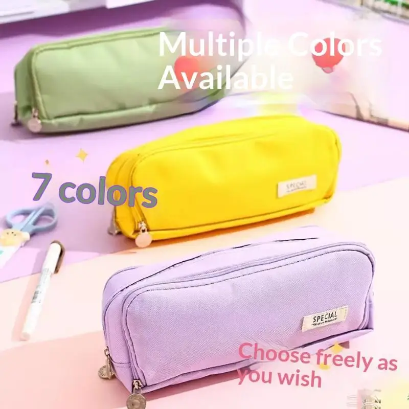 ~New! Canvas Pencil Case Large Capacity Multiple Colors Perfect For Students School Office Daily Use