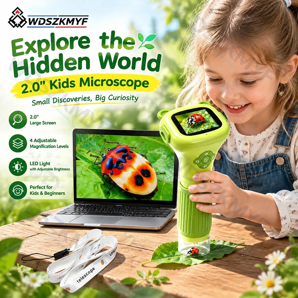 Kids Handheld Microscope 2-inch Screen Portable STEM Science Toydigital display outdoor exploration birthday gift christmas gift