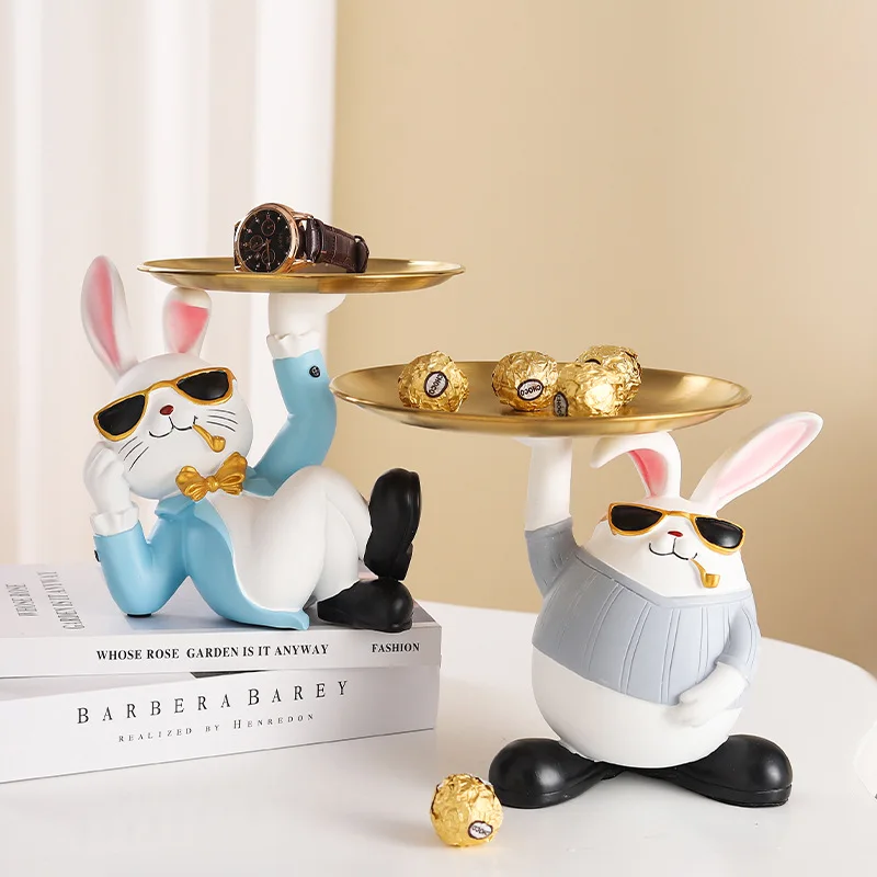 

Cartoon Rogue Rabbit Rabbit Storage Tray Home Living Room Desktop Decoration Snack Tray Resin Ornaments Shelf 벽 인테리어