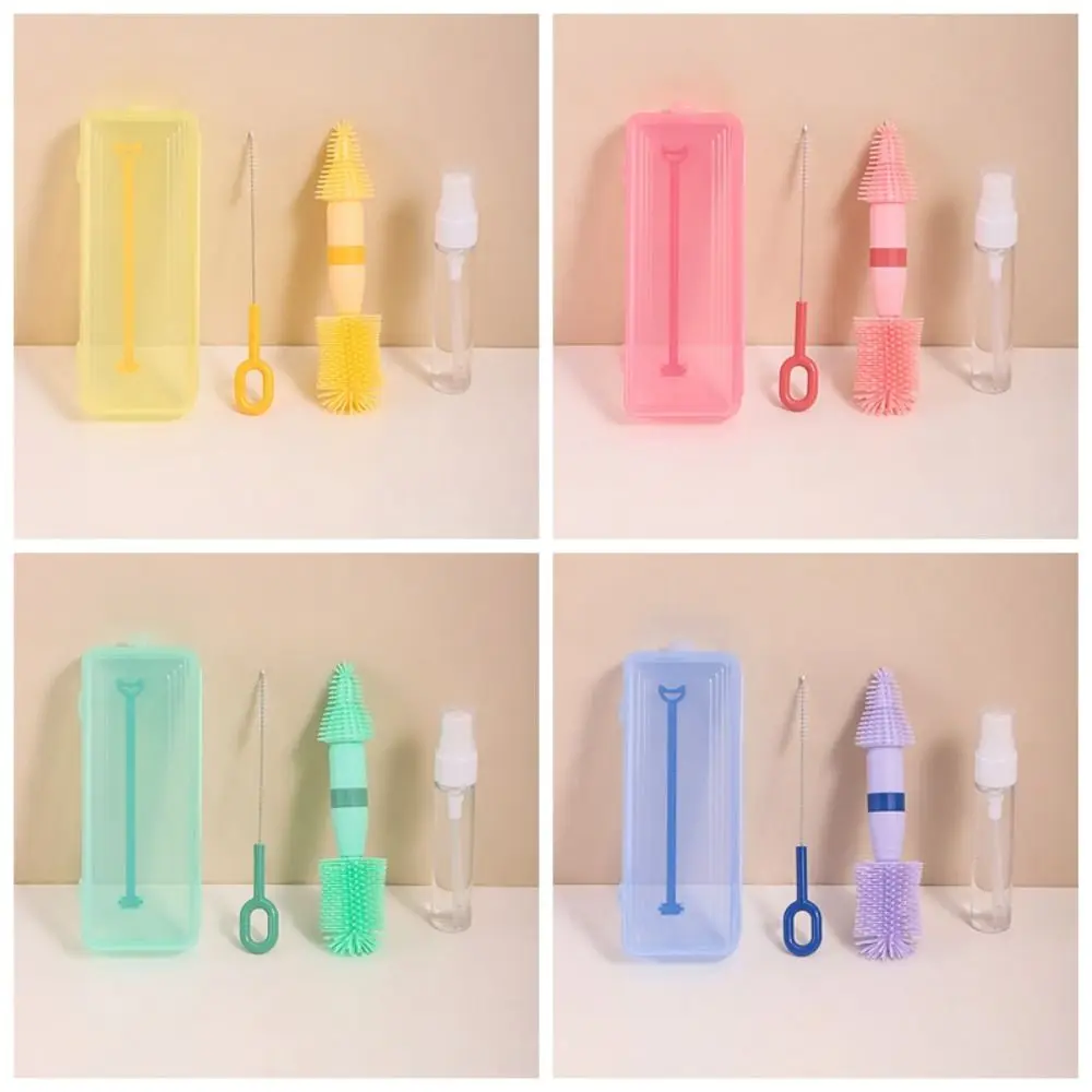 ABS Bottle Cleaning Brush Set TPR Anti-lost Baby Nipple Brush Kit Silicone Detachable Glass Cup Washing Tool Domestic Workers