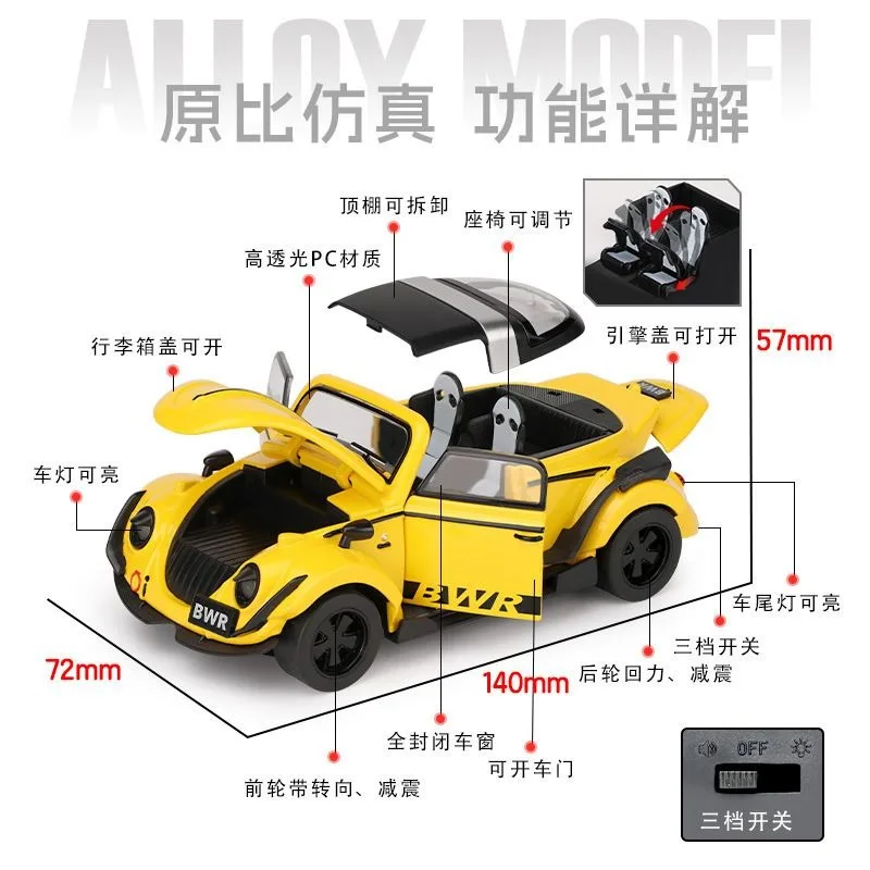 1:32 Scale Alloy Car Model For Volkswagen Beetle Diecast Classic Car With Pull Back Sound Light Collectible Gift For Fans