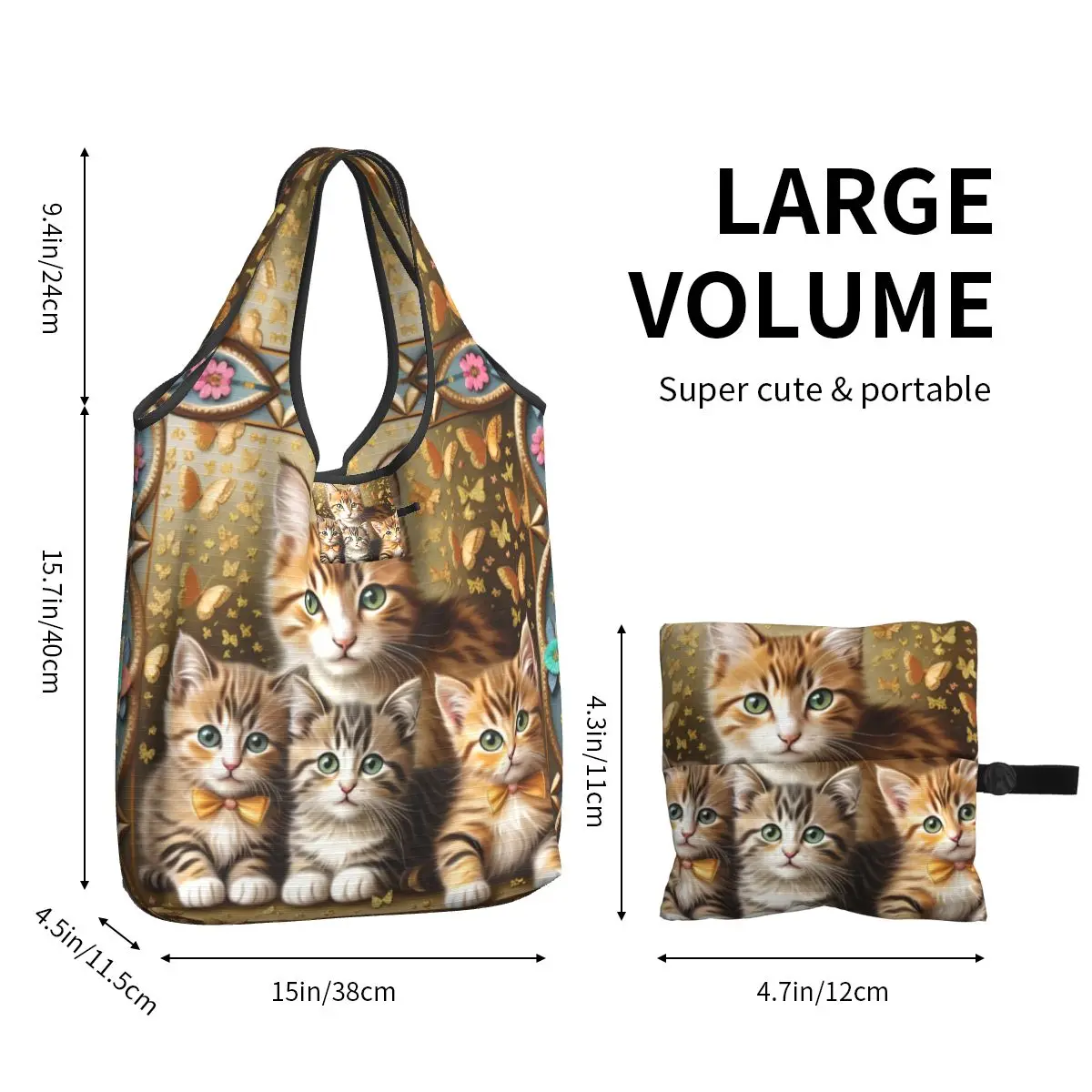 Bolso de compras reutilizable con forma de gato para mujer, bolsa de mano, portátil, bonito, creativo