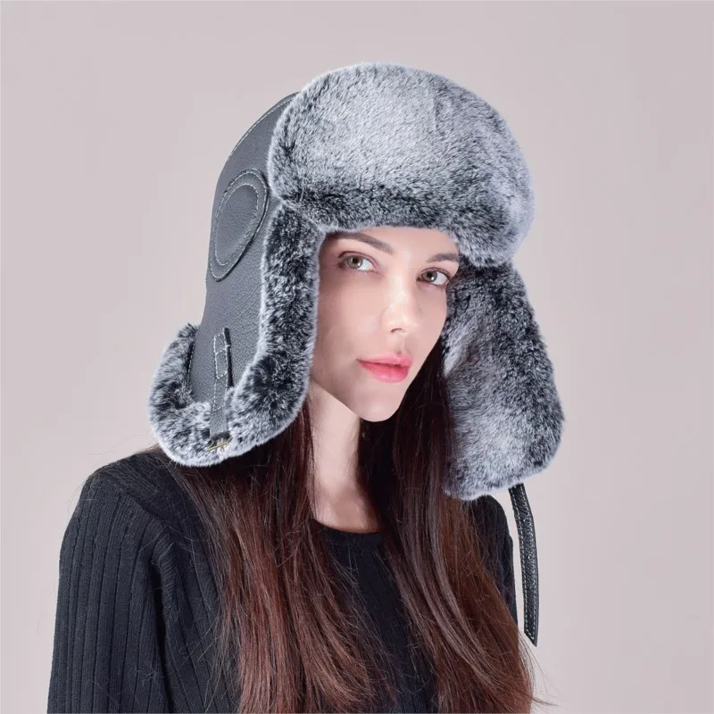 

leather hat for men thickened old fur warm ear-protecting and cold-proof made of cotton
