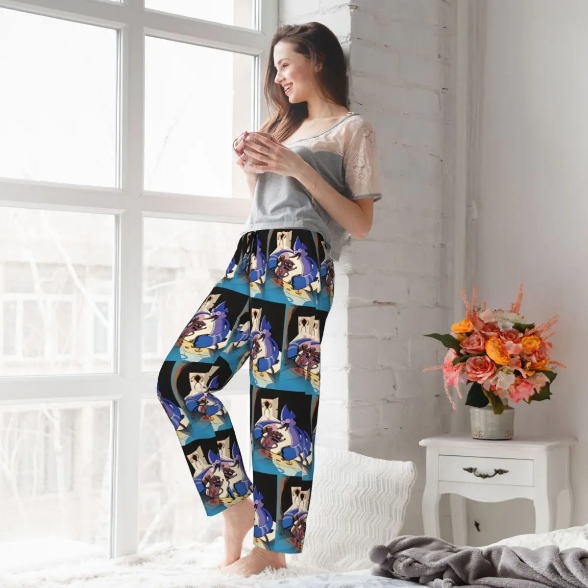 Custom Print Women's R-Regular Show Pajama Pants Cute Anime Sleepwear Sleep Lounge Bottoms with Pockets
