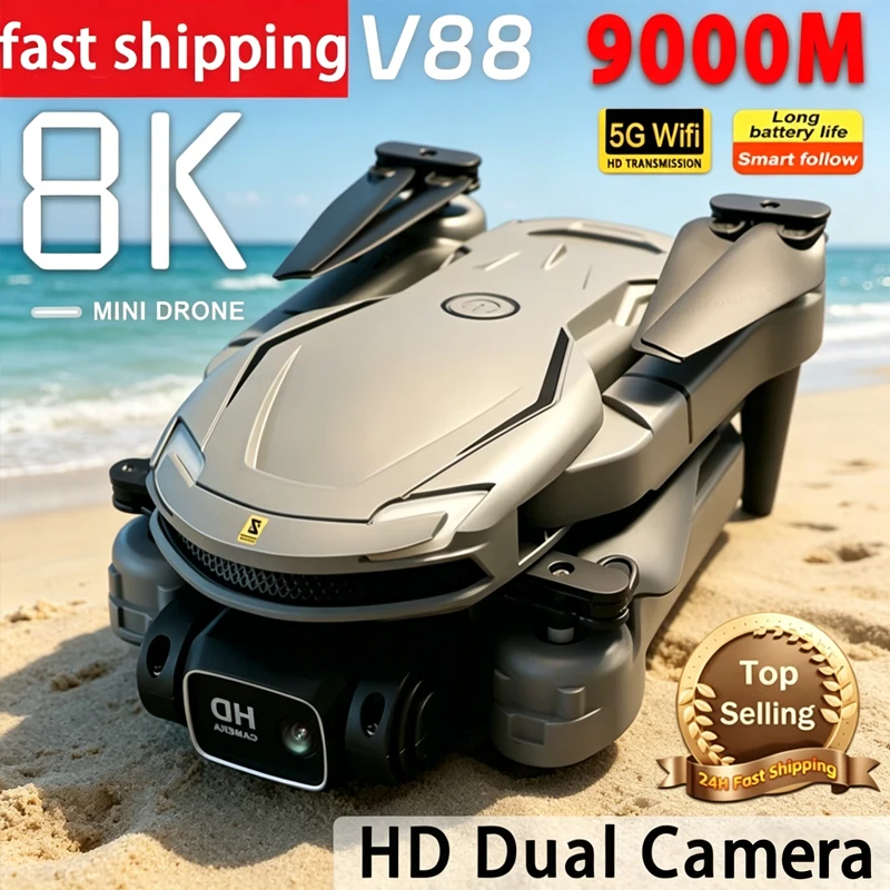 Dron GPS V88 en Oferta, Cámara Profesional 4k 8K HD, Dron FPV con Pantalla Integrada, 360 °   Dron de juguete con evitación de obstáculos, regalo ideal