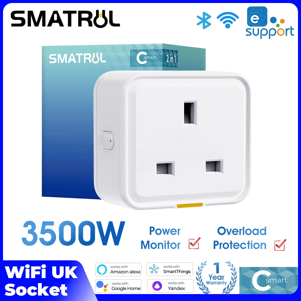 

3500 Вт UK WIFI Plug Монитор мощности Ewelink Timing Смарт-розетка 20A Реле Защита от перегрузки Работа с Alexa Google Home Assistant