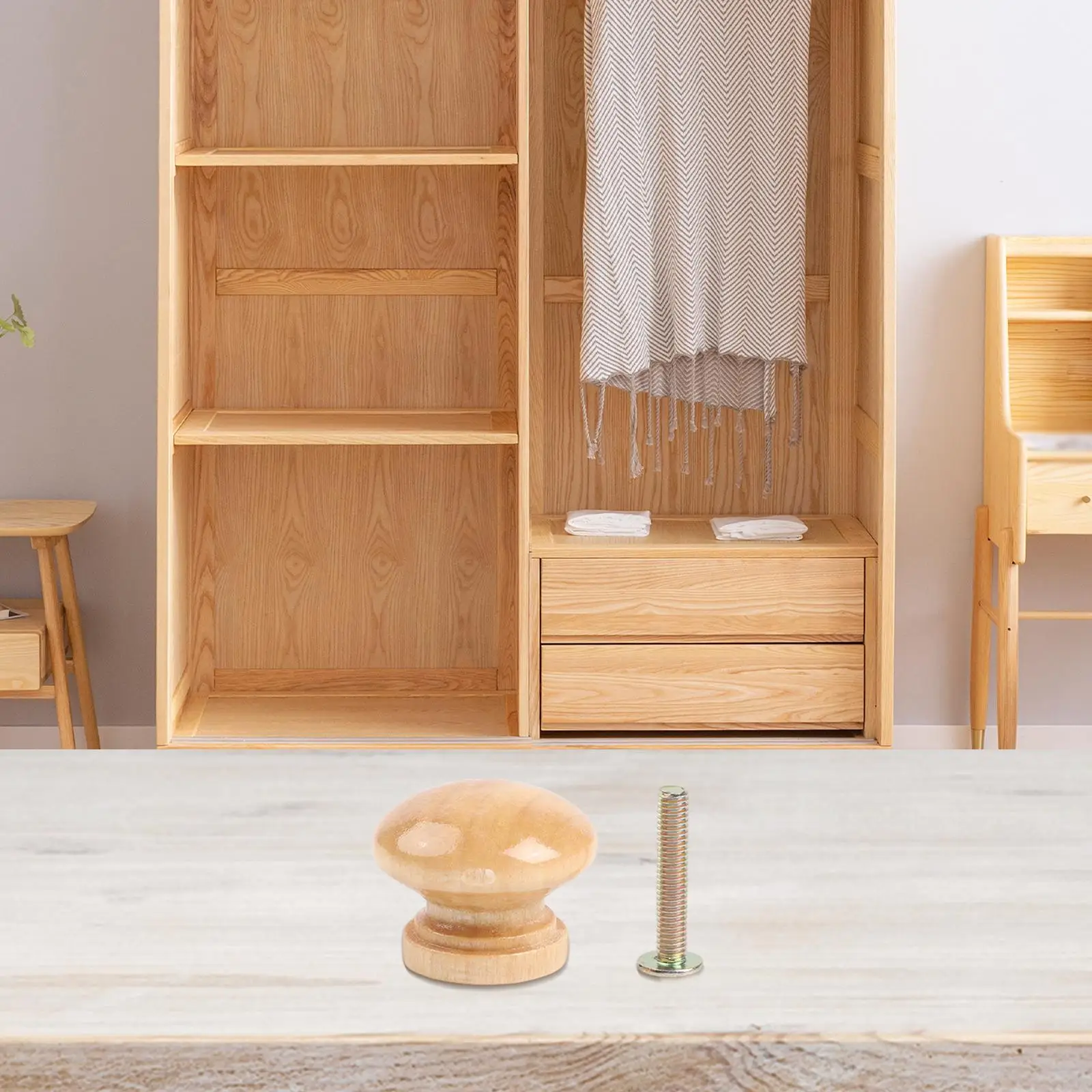 Round Wooden Mushroom Handle Made of Solid Wood for Kitchen Cabinets Dresser Drawers Nightstands China Cabinets Wardrobes