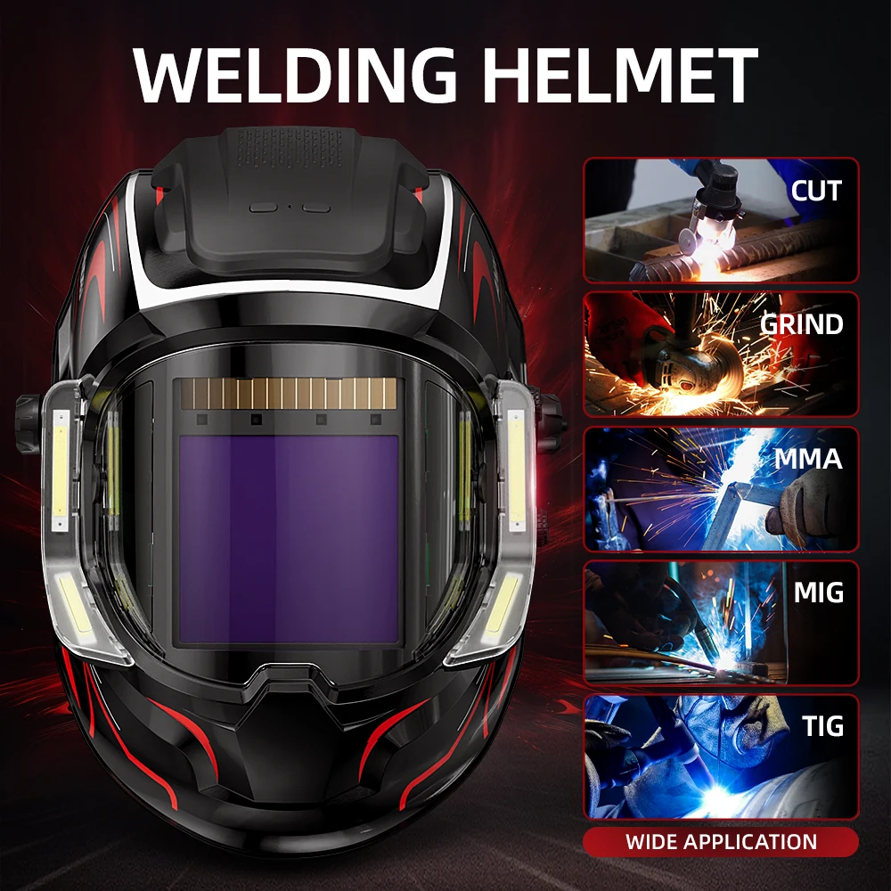 ANDELI  3.94 3.74 Inch Large View Welding Helmet  Auto Darkening Welding Helmet  with  4 LEDS  Type C Charger Hold on 4 Hours