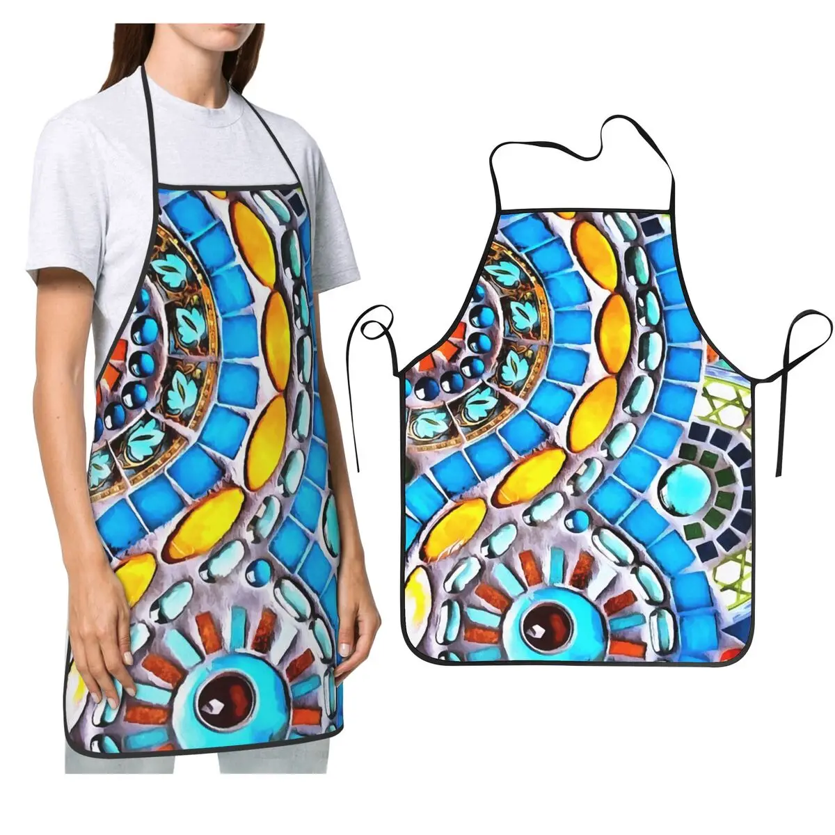 

Gaudi Barselona Mosaic Aprons Chef Cooking Baking Tablier Waterproof Bib Kitchen Cleaning Pinafore for Women Men Painting