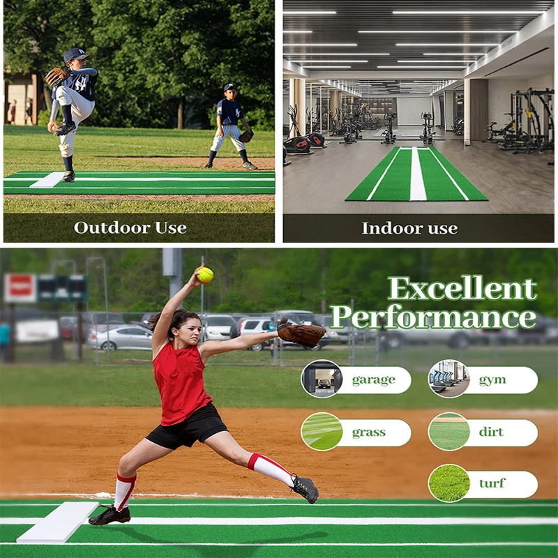 Tapete de treinamento anti-desvanecimento interno e externo colorido 10x3 pés tapete de arremesso de softball com ajuda antiderrapante de borracha de arremesso