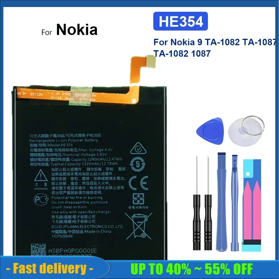 Bateria HE354 Rechargeable Mobile Phone Batteries 3320mAh For Nokia 9 Nokia9 PureView TA-1082 TA-1087 HE 354 TA 1082 1087