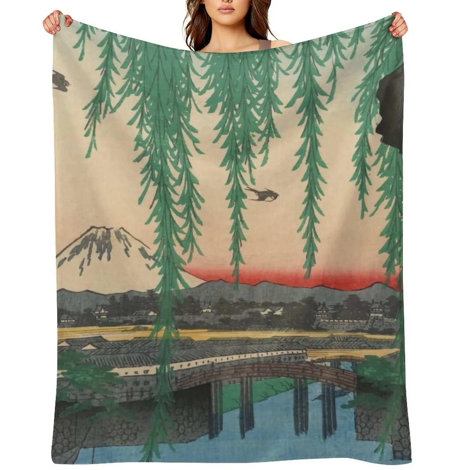 Mount Fuji from Yatsumi Bridge Ukiyo-e Japanese Art Throw Blanket Soft Plush Plaid Blankets For Baby Luxury St Shaggy Blankets