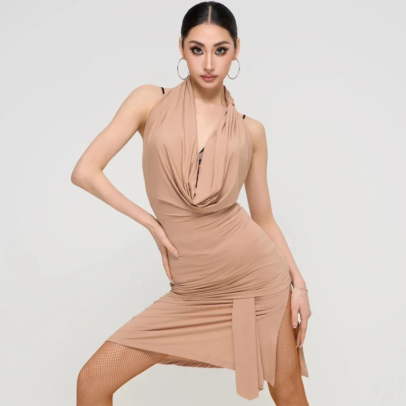 

Женская одежда для соревнований по латинским танцам, распашной воротник, топ для латинских танцев, юбка для самбы на шнурке, одежда для выступлений для взрослых, одежда для танцев SL12808