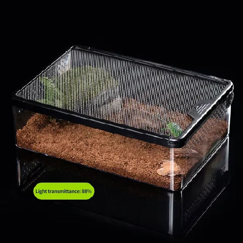 

Sturdy Reptile Terrarium and Breeding Box for PC Material Black Transparent Escape-Proof Breathable Eco-Friendly Modern