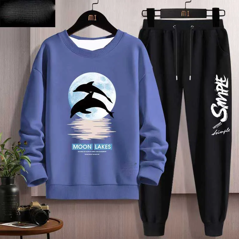 

Fashion round-neck sweatshirt Men's 2025 Autumn Winter Y2K Oversized Pants Sweatshirt+Trousers Jogging Suit